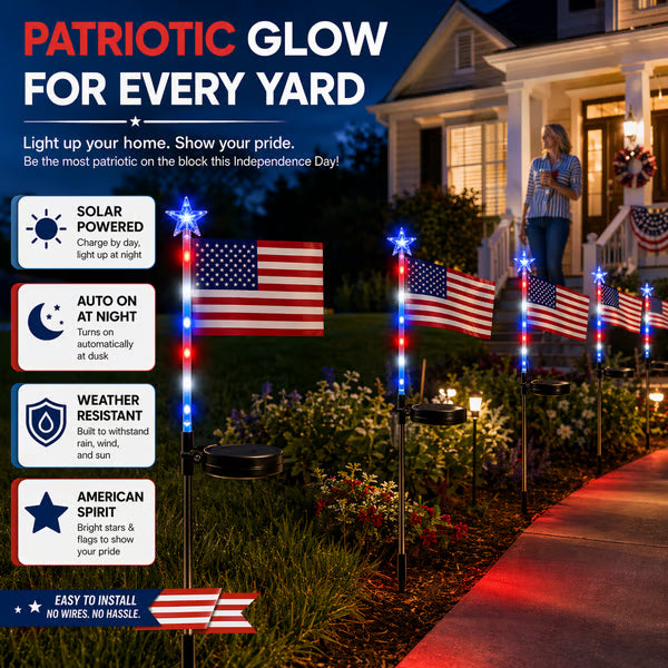 Solar Powered American Flag Lights – Steady & Twinkling Modes