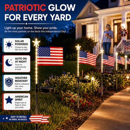 Solar Powered American Flag Lights – Steady & Twinkling Modes