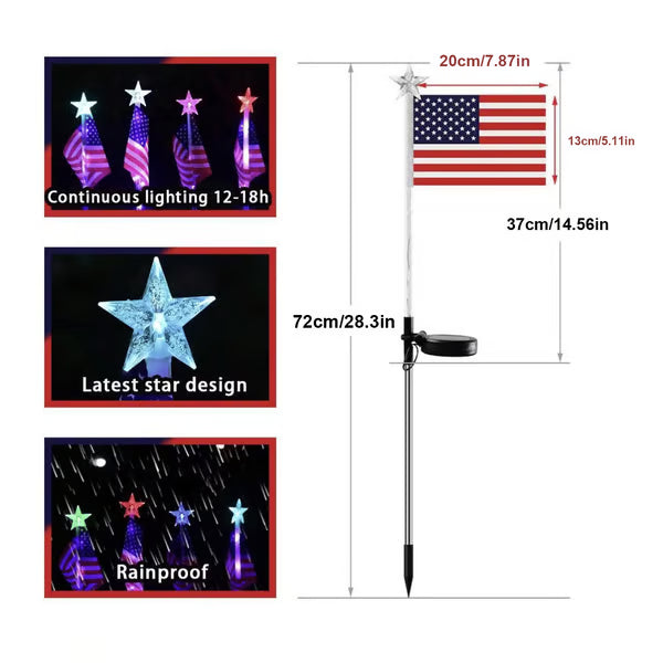 Solar Powered American Flag Lights – Steady & Twinkling Modes