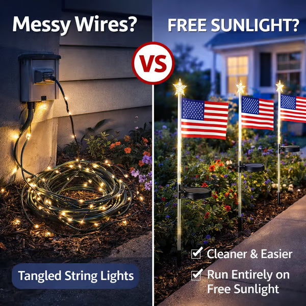 Solar Powered American Flag Lights – Steady & Twinkling Modes