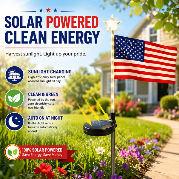 Solar Powered American Flag Lights – Steady & Twinkling Modes
