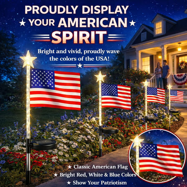Solar Powered American Flag Lights – Steady & Twinkling Modes