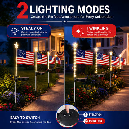 Solar Powered American Flag Lights – Steady & Twinkling Modes