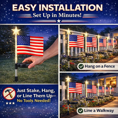 Solar Powered American Flag Lights – Steady & Twinkling Modes