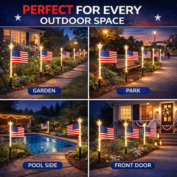 Solar Powered American Flag Lights – Steady & Twinkling Modes