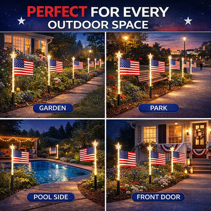 Solar Powered American Flag Lights – Steady & Twinkling Modes